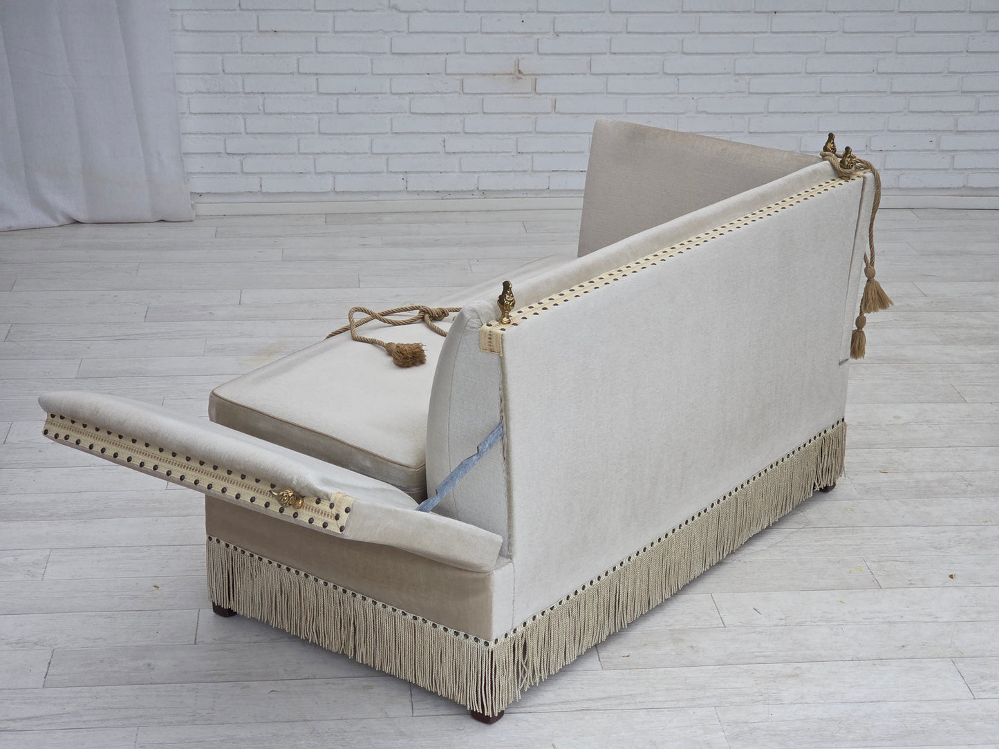 1970s, Danish 2-seater drop arm "Spanish" sofa, furniture velour.