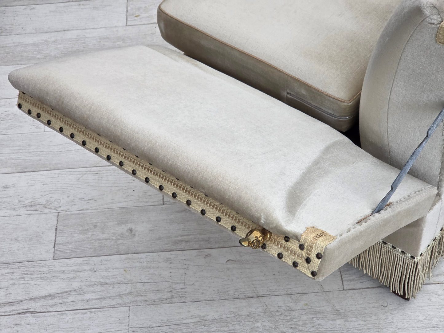 1970s, Danish 2-seater drop arm "Spanish" sofa, furniture velour.