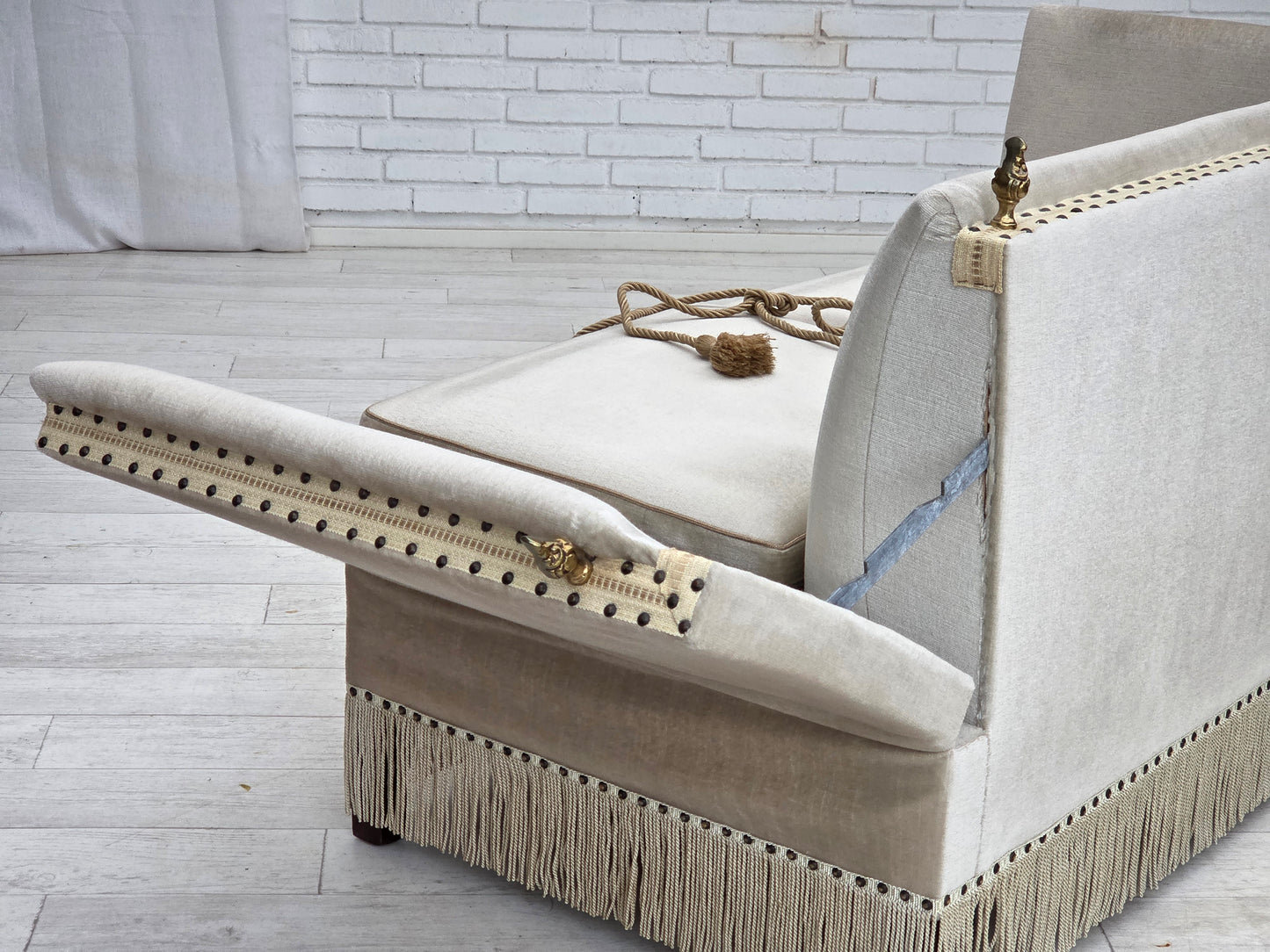 1970s, Danish 2-seater drop arm "Spanish" sofa, furniture velour.