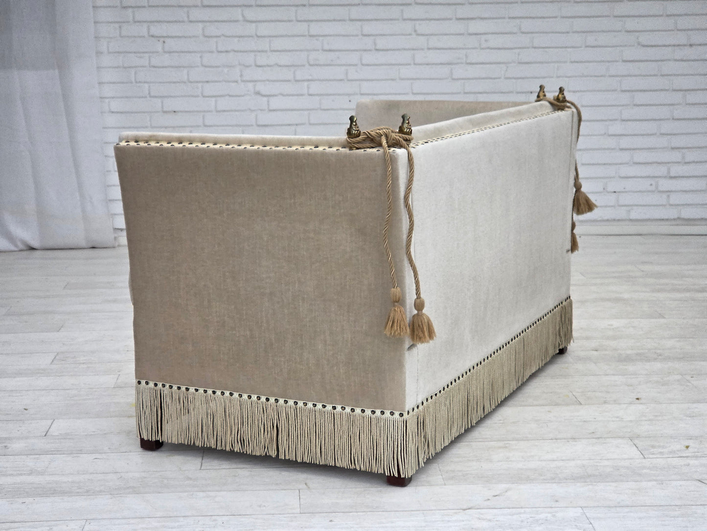 1970s, Danish 2-seater drop arm "Spanish" sofa, furniture velour.