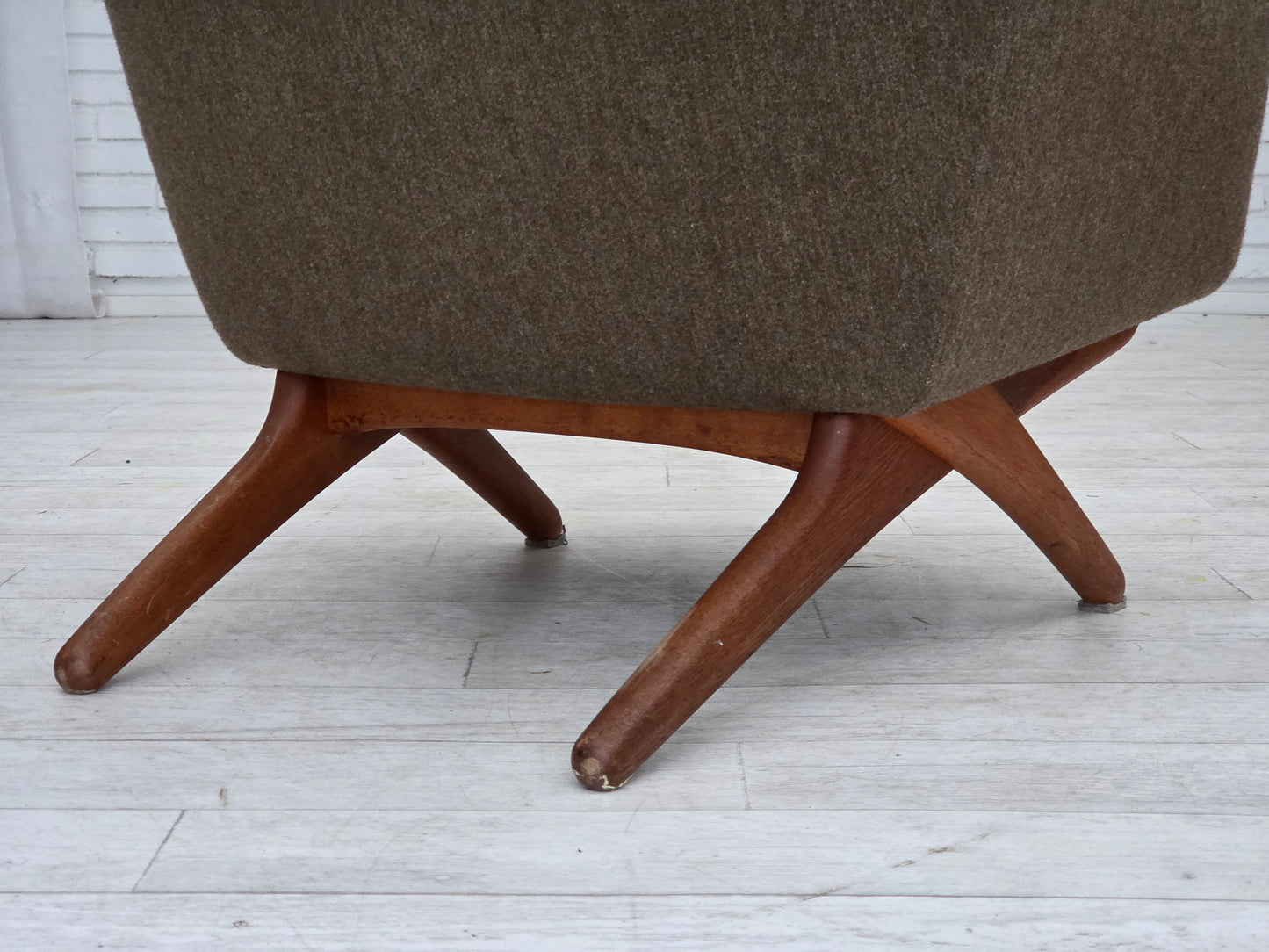 1970s, Danish design by Illum Wikkelsø, furniture wool fabric, oak wood legs.