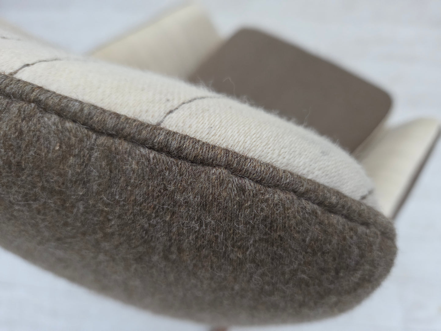 1970s, Danish design by Illum Wikkelsø, furniture wool fabric, oak wood legs.