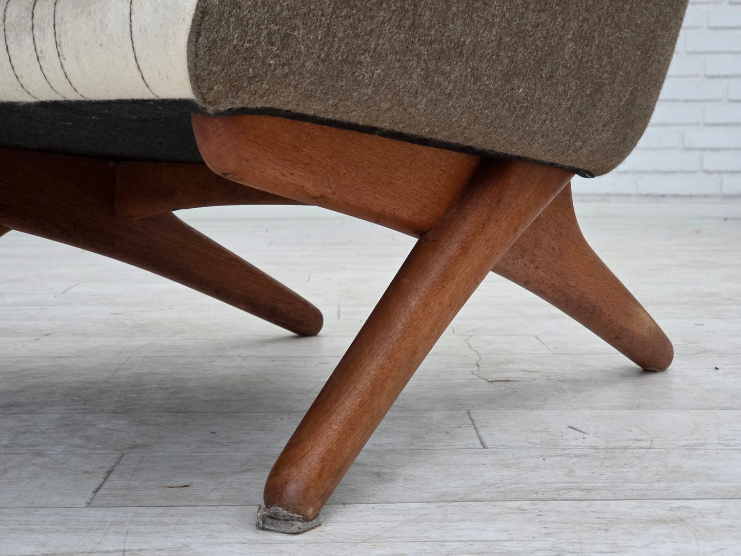 1970s, Danish design by Illum Wikkelsø, furniture wool fabric, oak wood legs.