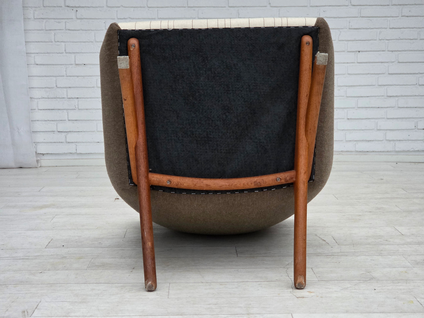 1970s, Danish design by Illum Wikkelsø, furniture wool fabric, oak wood legs.