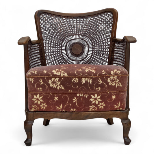 1950s, Danish armchair, salmon pink furniture velour, furniture mesh.