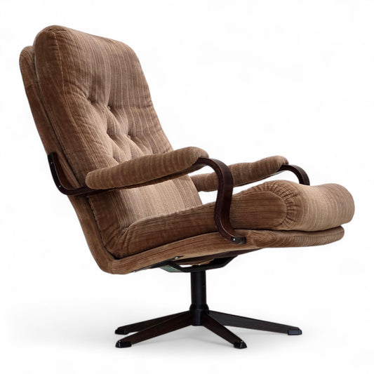 1970s, Danish swivel armchair, furniture corduroy, dark beech wood.