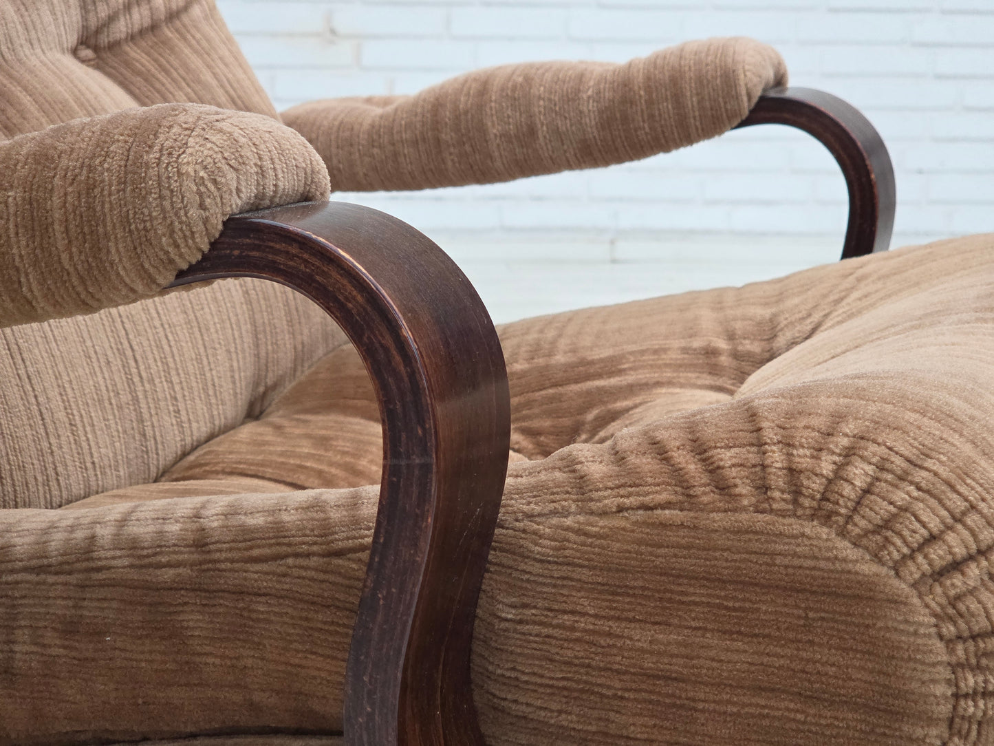 1970s, Danish swivel armchair, furniture corduroy, dark beech wood.
