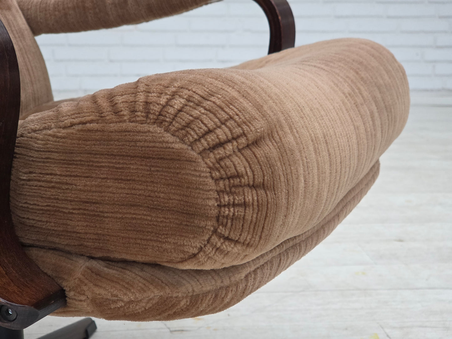 1970s, Danish swivel armchair, furniture corduroy, dark beech wood.