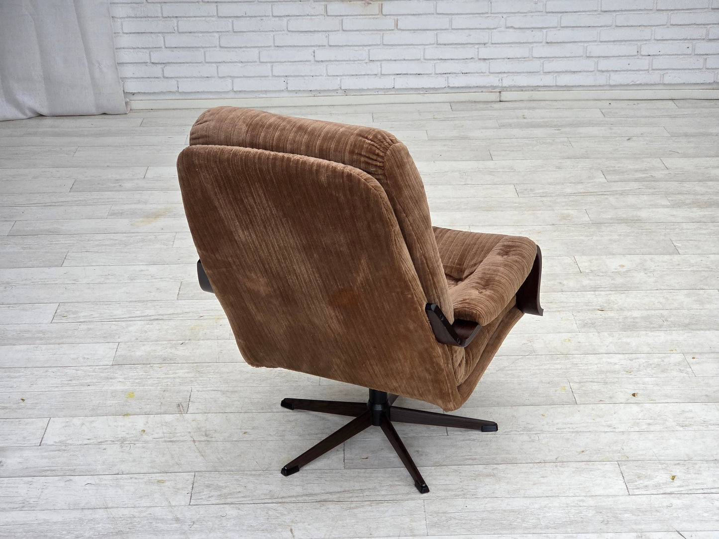 1970s, Danish swivel armchair, furniture corduroy, dark beech wood.