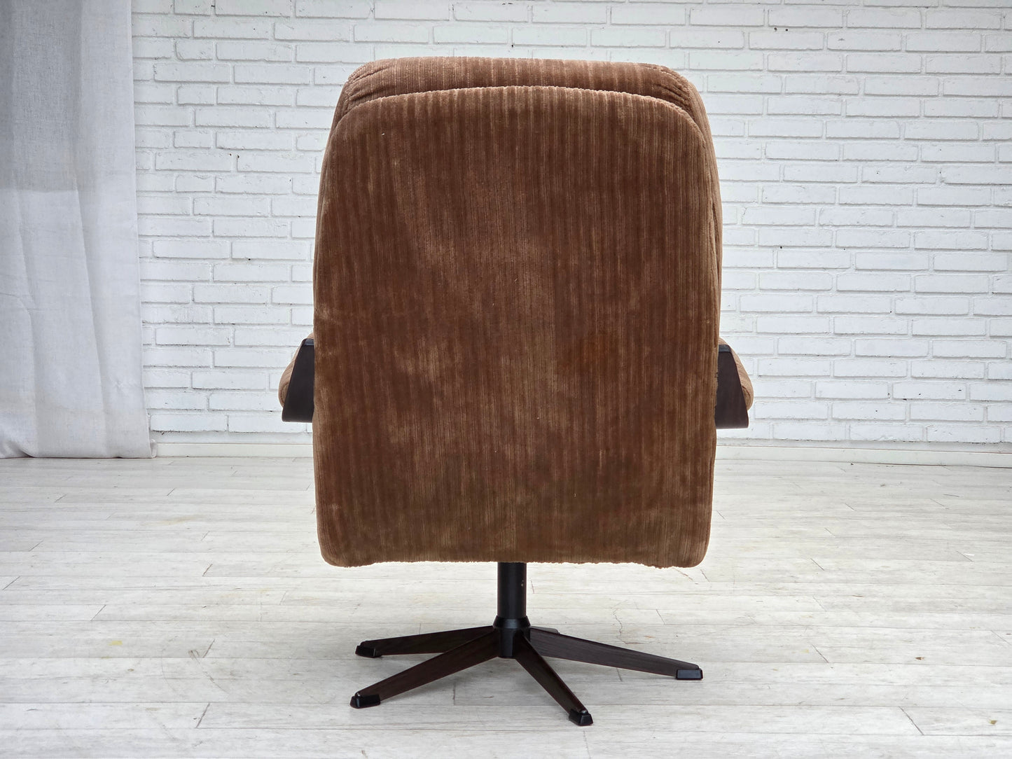 1970s, Danish swivel armchair, furniture corduroy, dark beech wood.