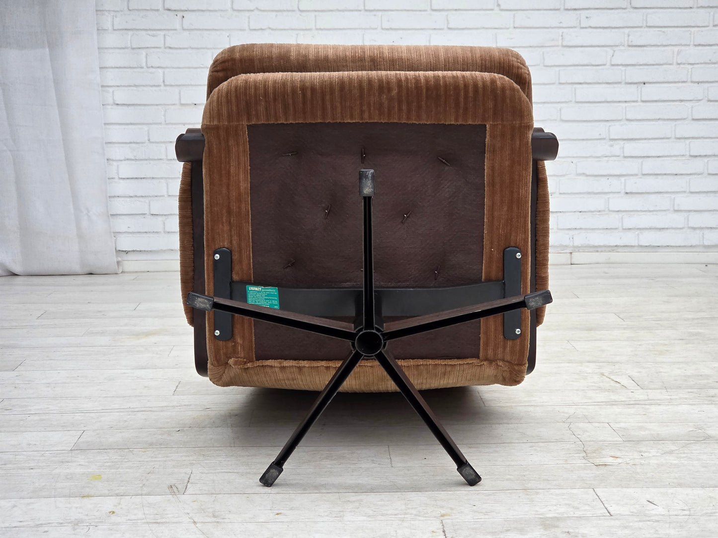 1970s, Danish swivel armchair, furniture corduroy, dark beech wood.