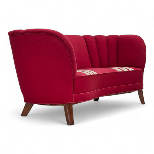 1960s, Danish 2-seater "Banana" sofa, furniture wool, oak wood legs.