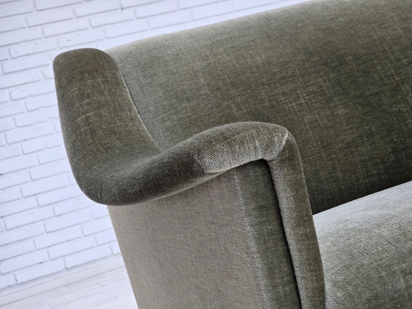 1970s, Danish 2-seater sofa, green furniture velour, beech wood.