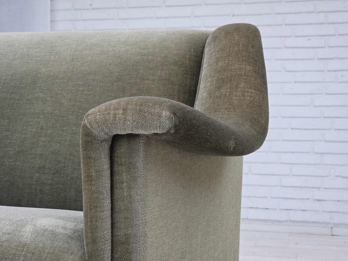1970s, Danish 2-seater sofa, green furniture velour, beech wood.
