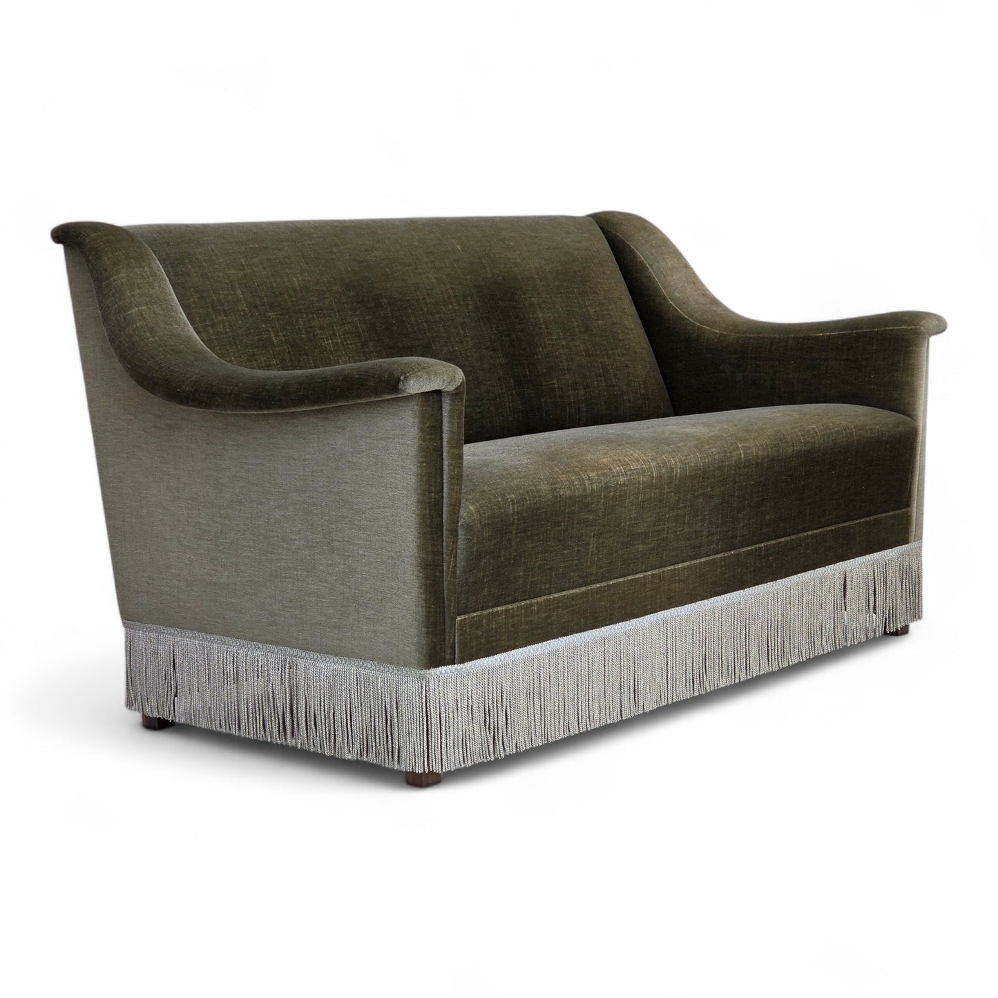 1970s, Danish 2-seater sofa, green furniture velour, beech wood.
