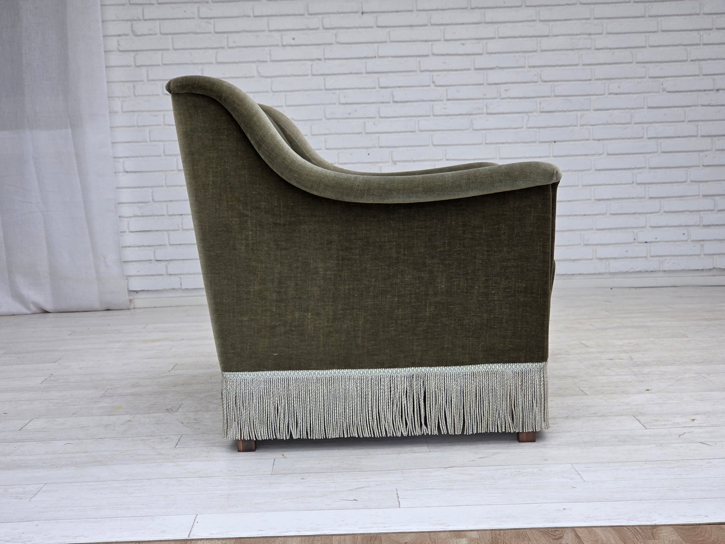 1970s, Danish 2-seater sofa, green furniture velour, beech wood.