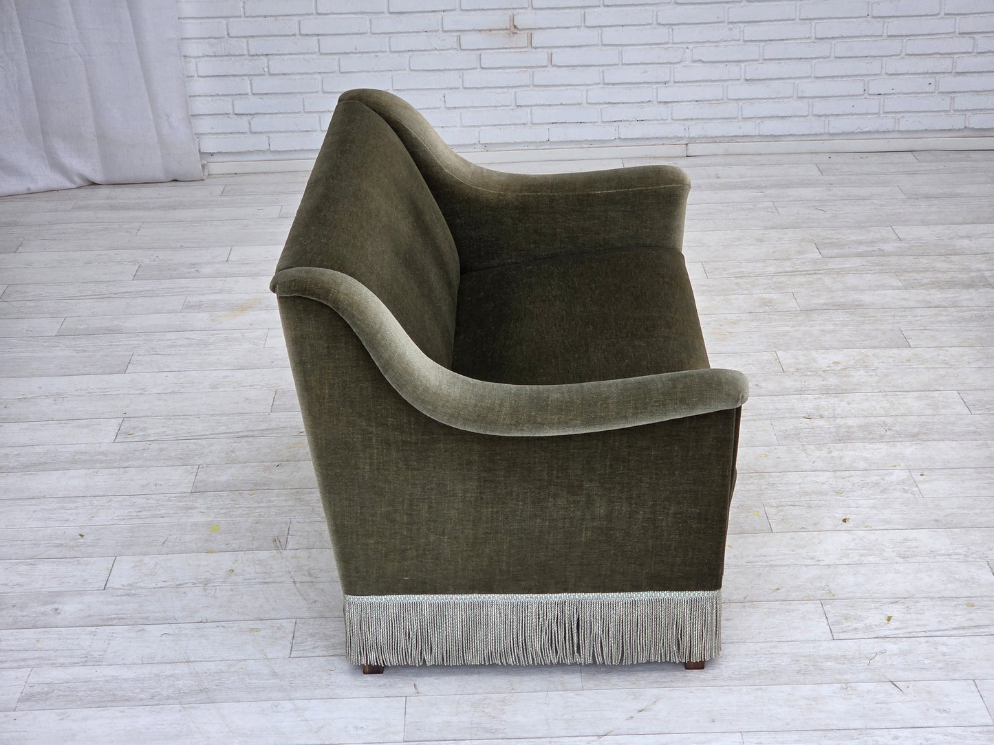 1970s, Danish 2-seater sofa, green furniture velour, beech wood.