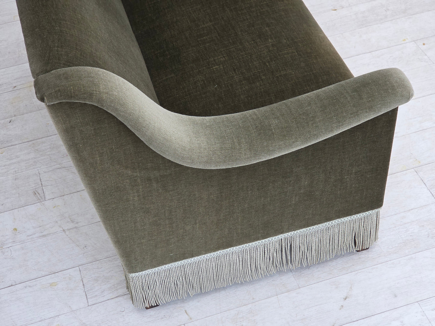 1970s, Danish 2-seater sofa, green furniture velour, beech wood.
