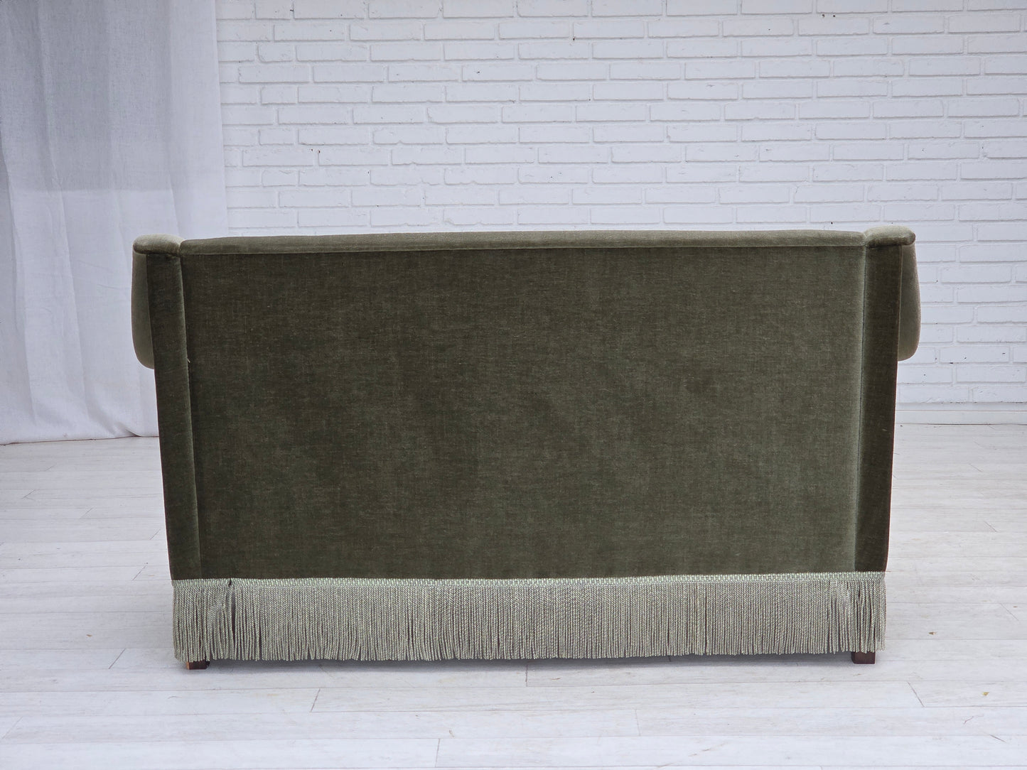 1970s, Danish 2-seater sofa, green furniture velour, beech wood.