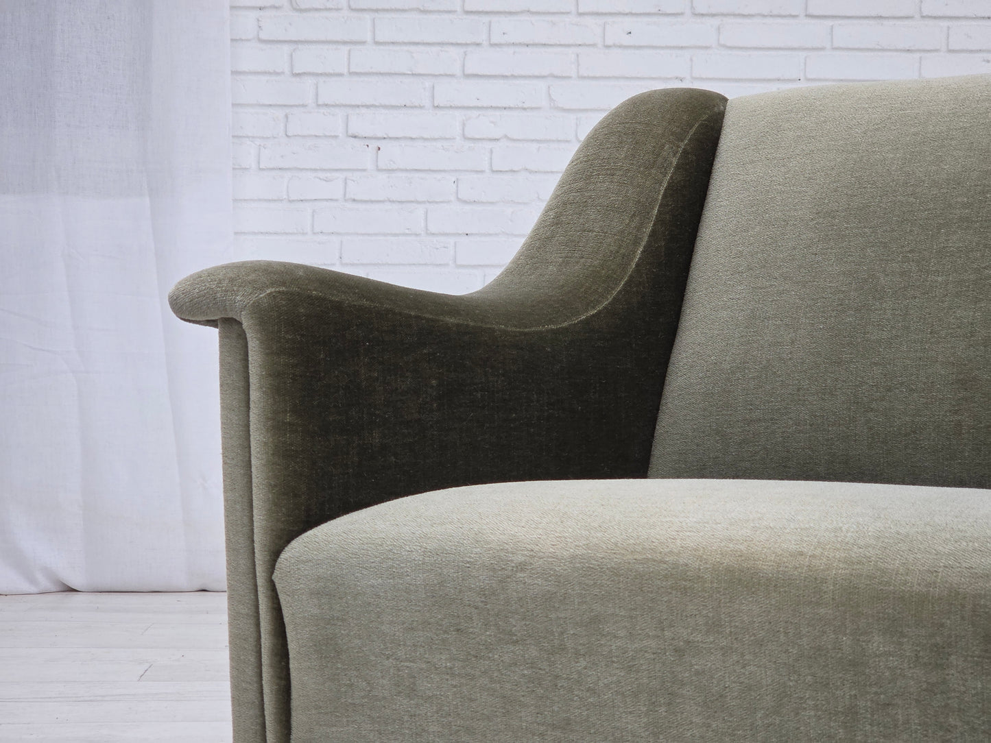 1970s, Danish 2-seater sofa, green furniture velour, beech wood.