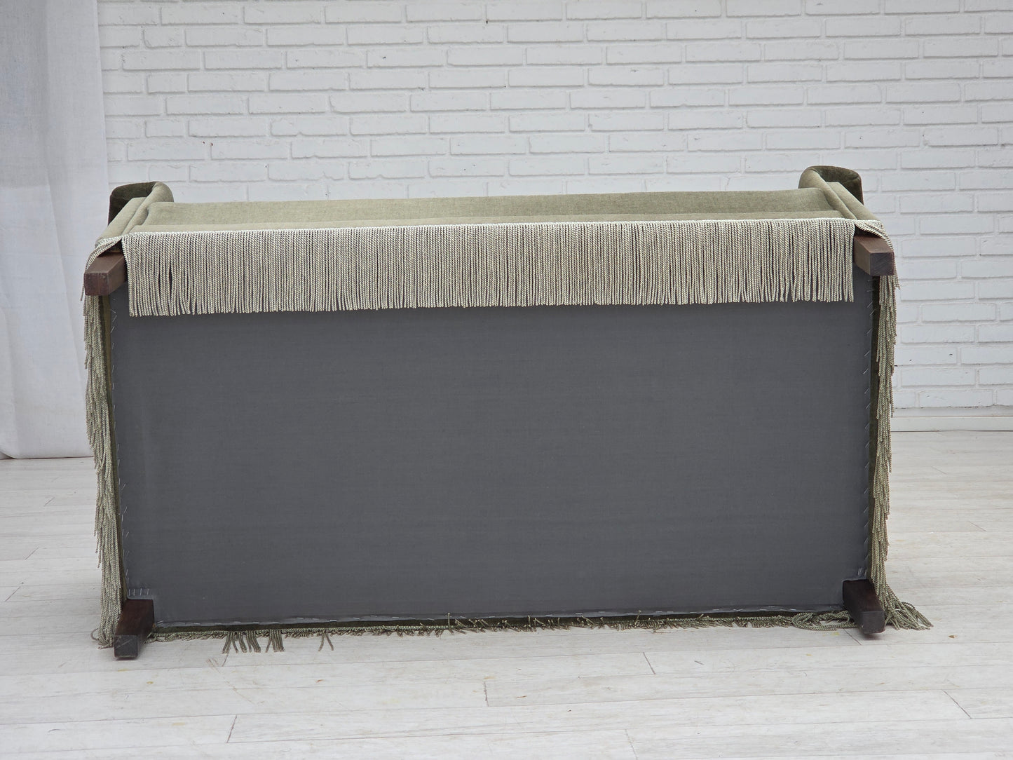 1970s, Danish 2-seater sofa, green furniture velour, beech wood.