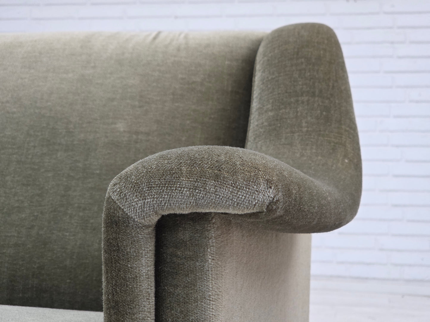 1970s, Danish 3-seater sofa, green furniture velour, beech wood.