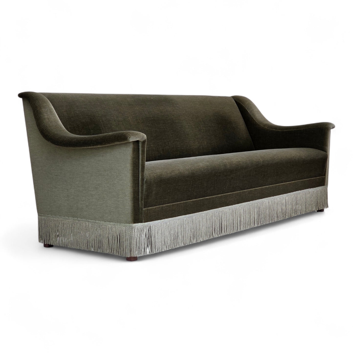 1970s, Danish 3-seater sofa, green furniture velour, beech wood.