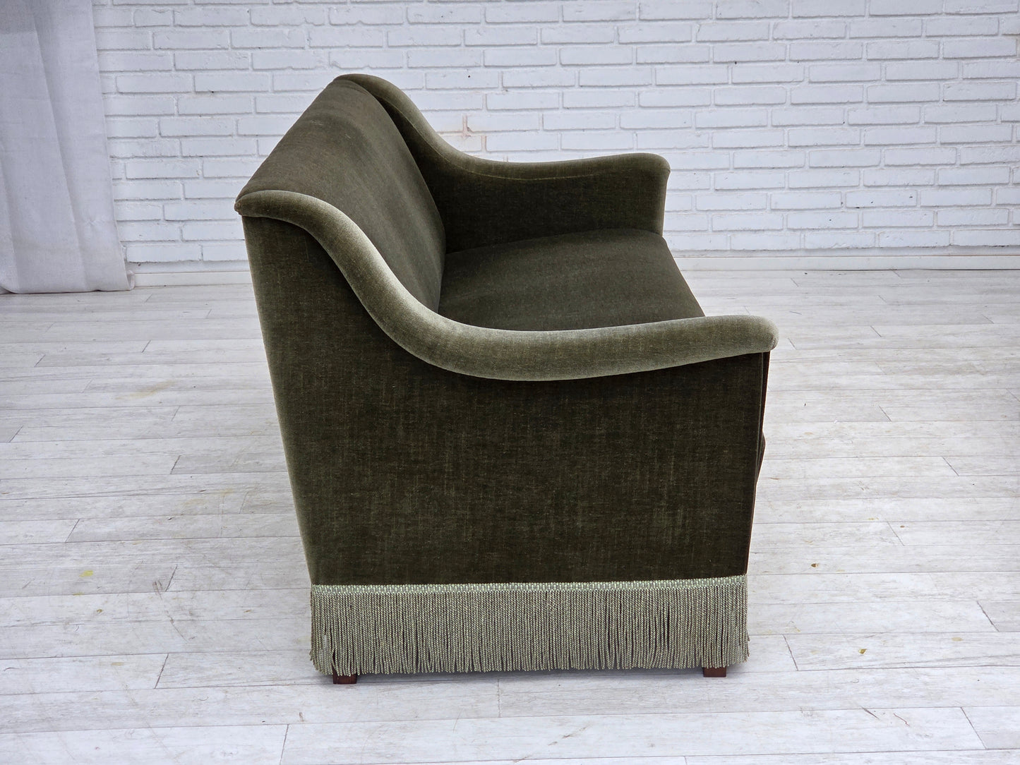1970s, Danish 3-seater sofa, green furniture velour, beech wood.