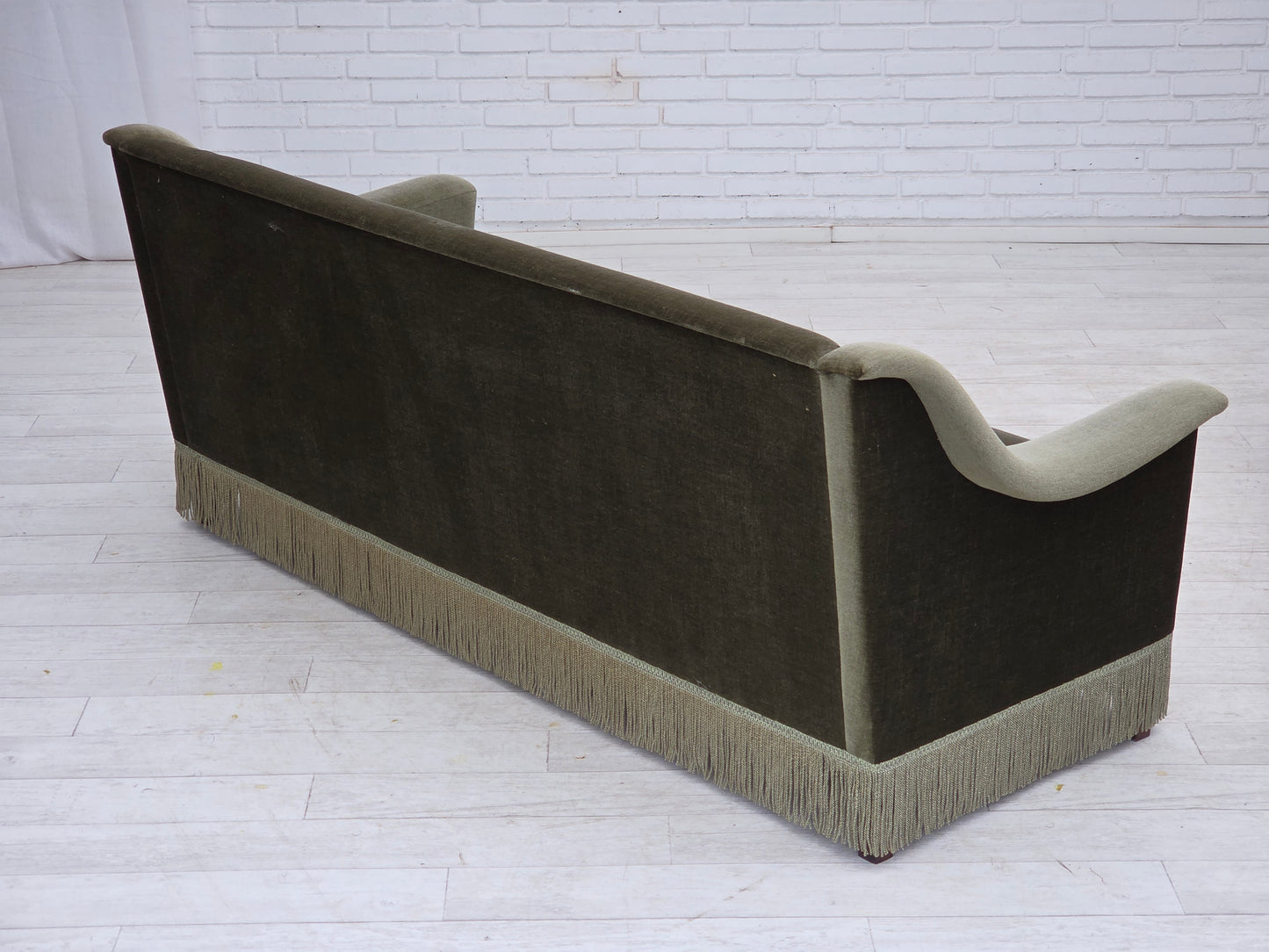 1970s, Danish 3-seater sofa, green furniture velour, beech wood.