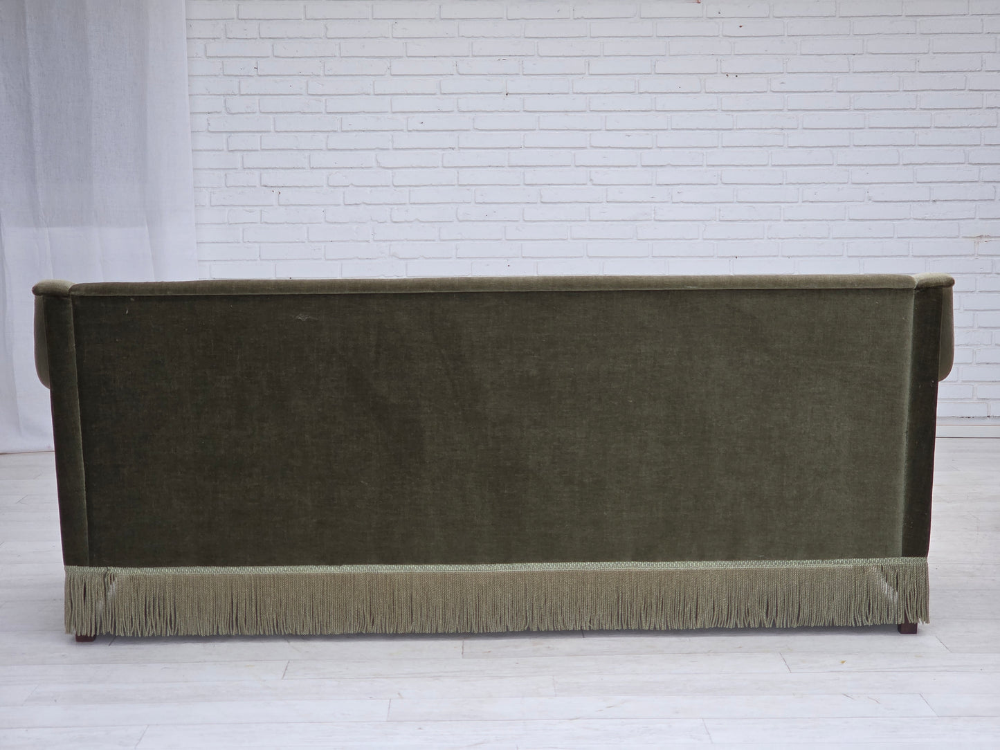 1970s, Danish 3-seater sofa, green furniture velour, beech wood.