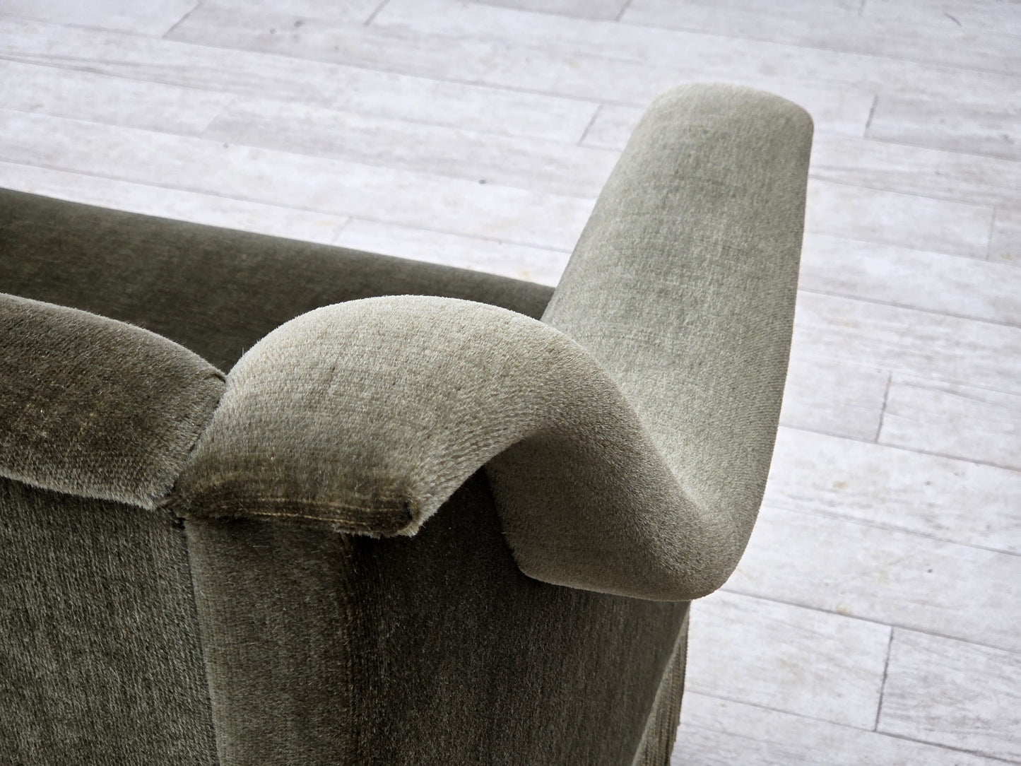 1970s, Danish 3-seater sofa, green furniture velour, beech wood.