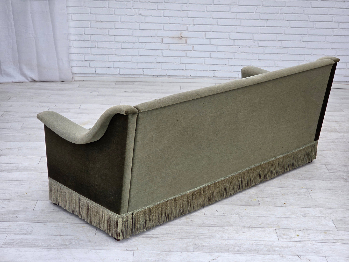 1970s, Danish 3-seater sofa, green furniture velour, beech wood.