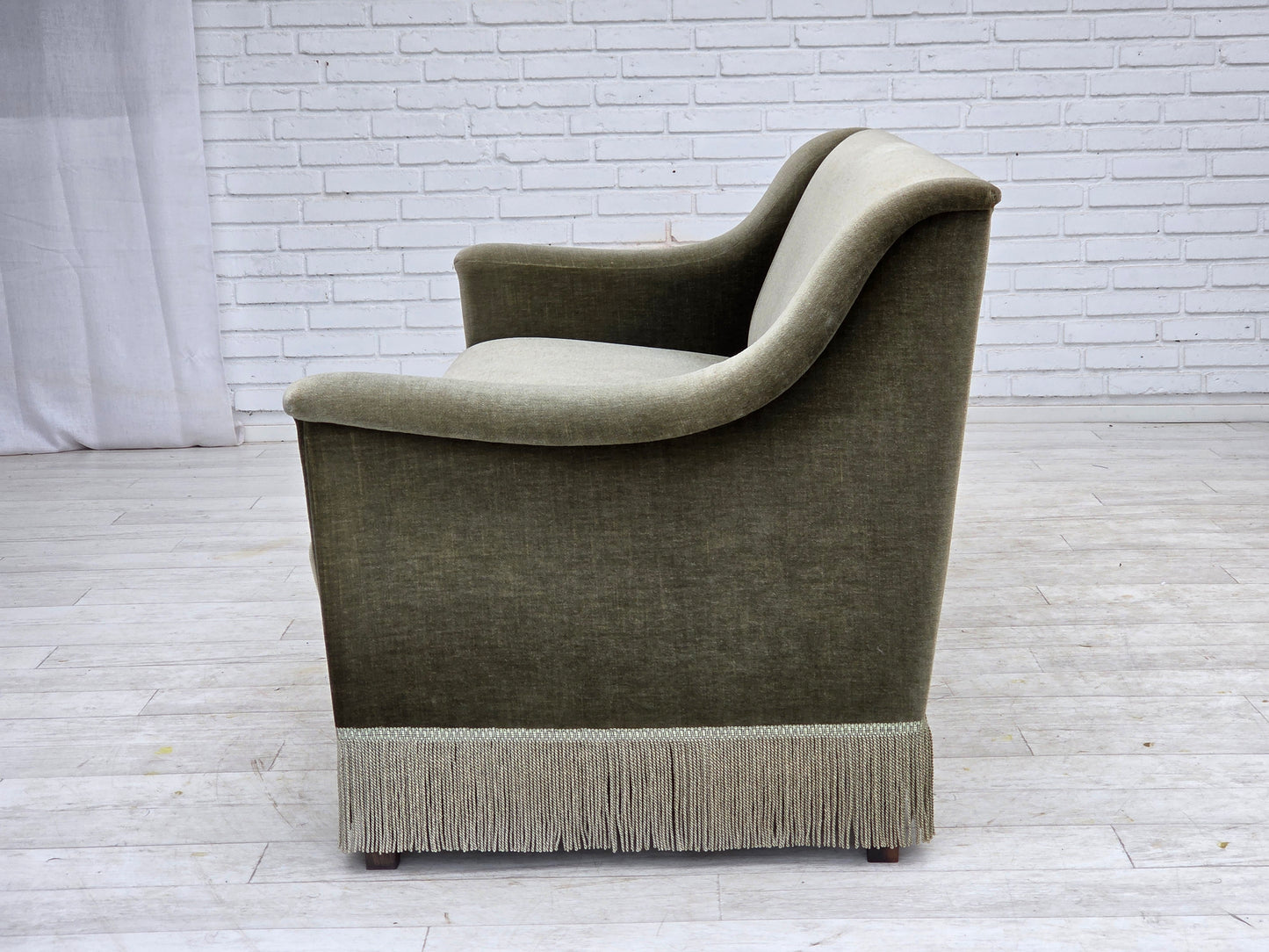1970s, Danish 3-seater sofa, green furniture velour, beech wood.