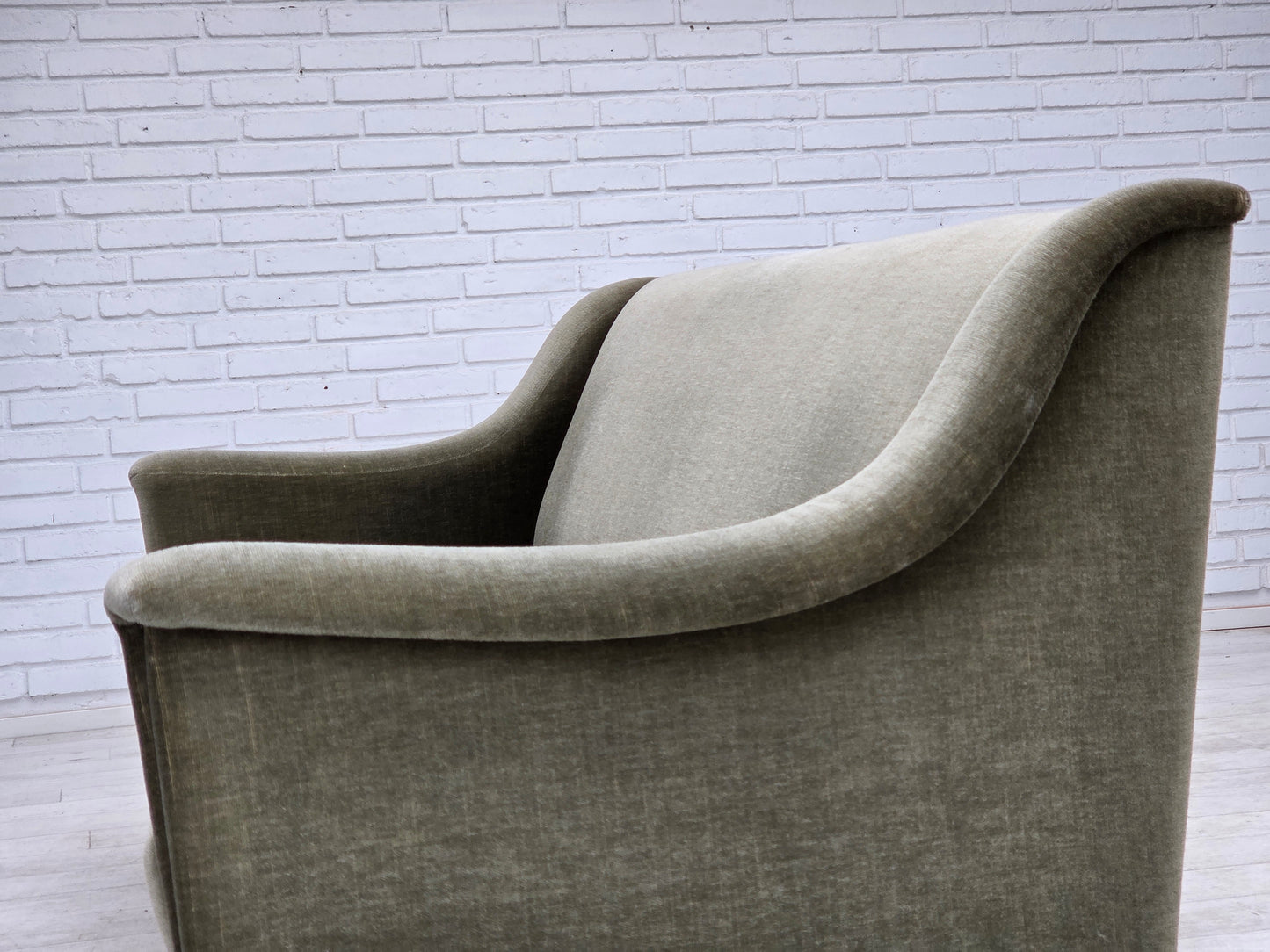 1970s, Danish 3-seater sofa, green furniture velour, beech wood.