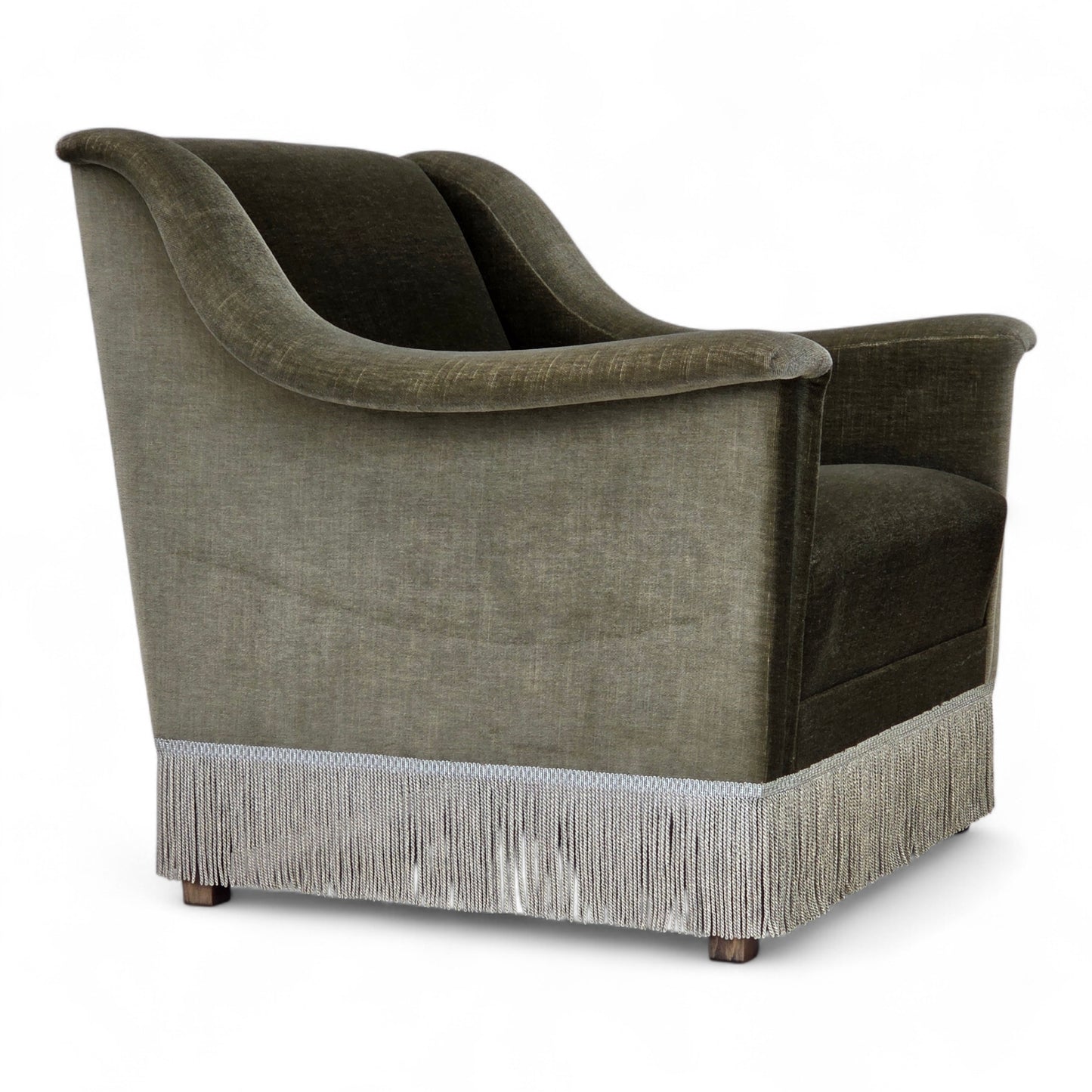 1970s, Danish armchair, original green furniture velour, beech wood.