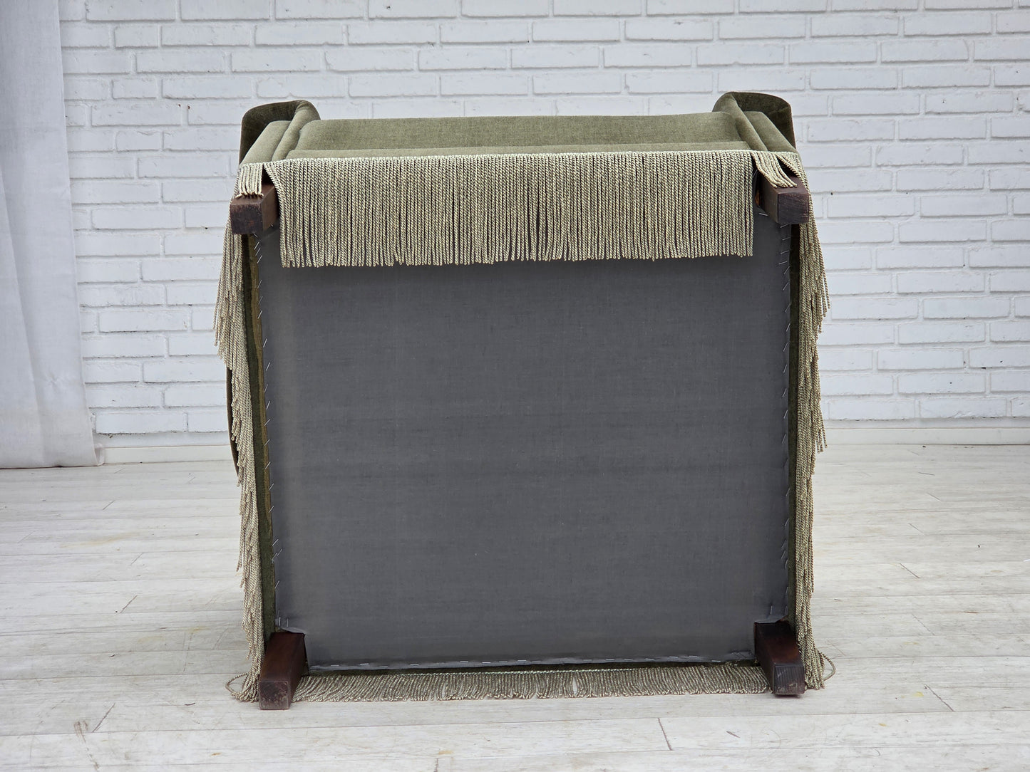 1970s, Danish armchair, original green furniture velour, beech wood.