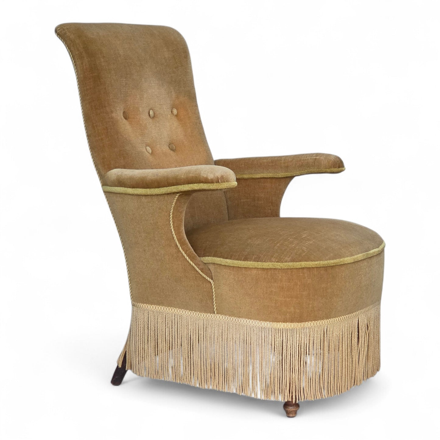 1950s, Danish armchair, furniture velour, ash wood legs.