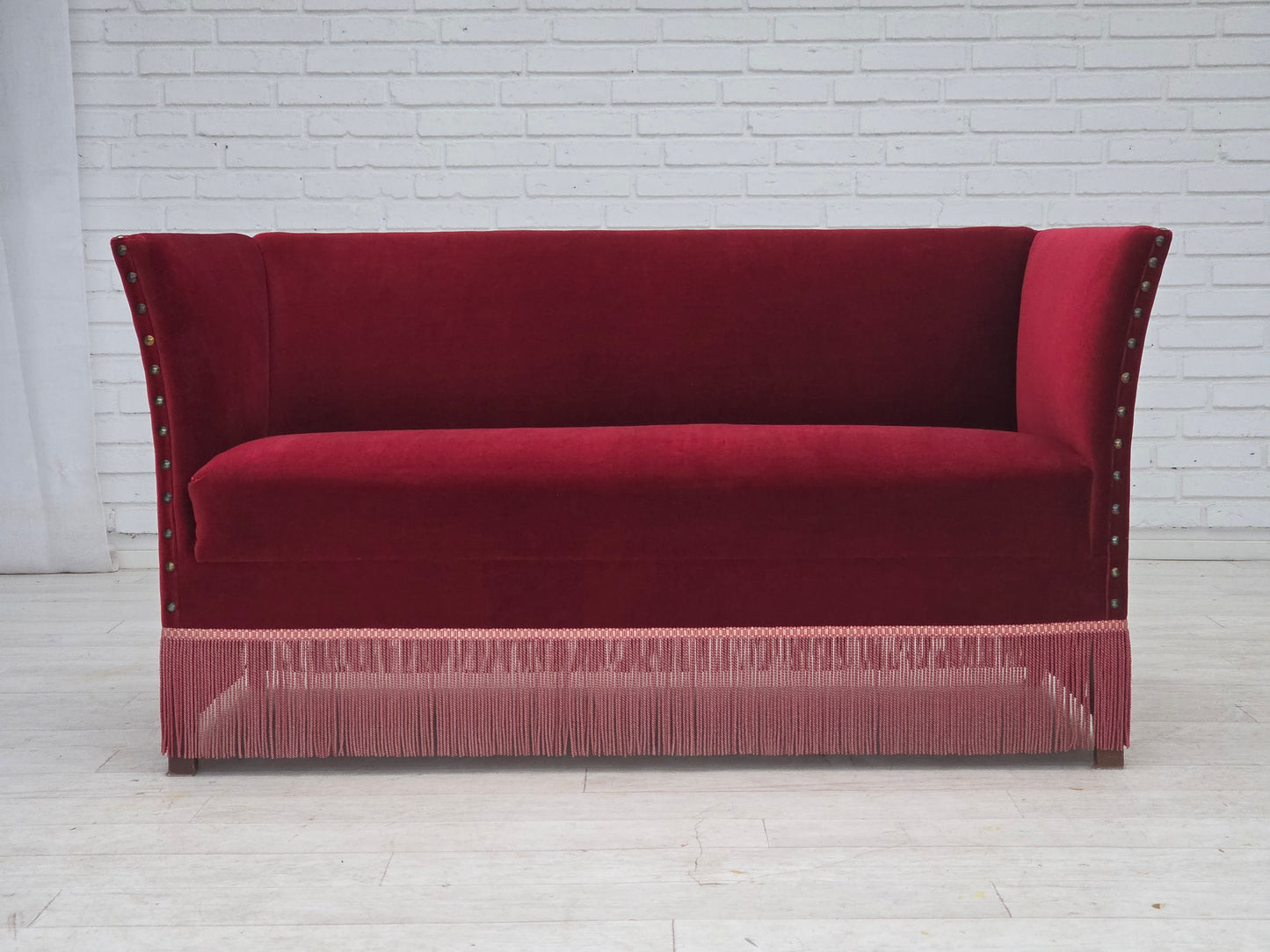 1970s, Danish 2-seater sofa, cherry-red furniture velour.