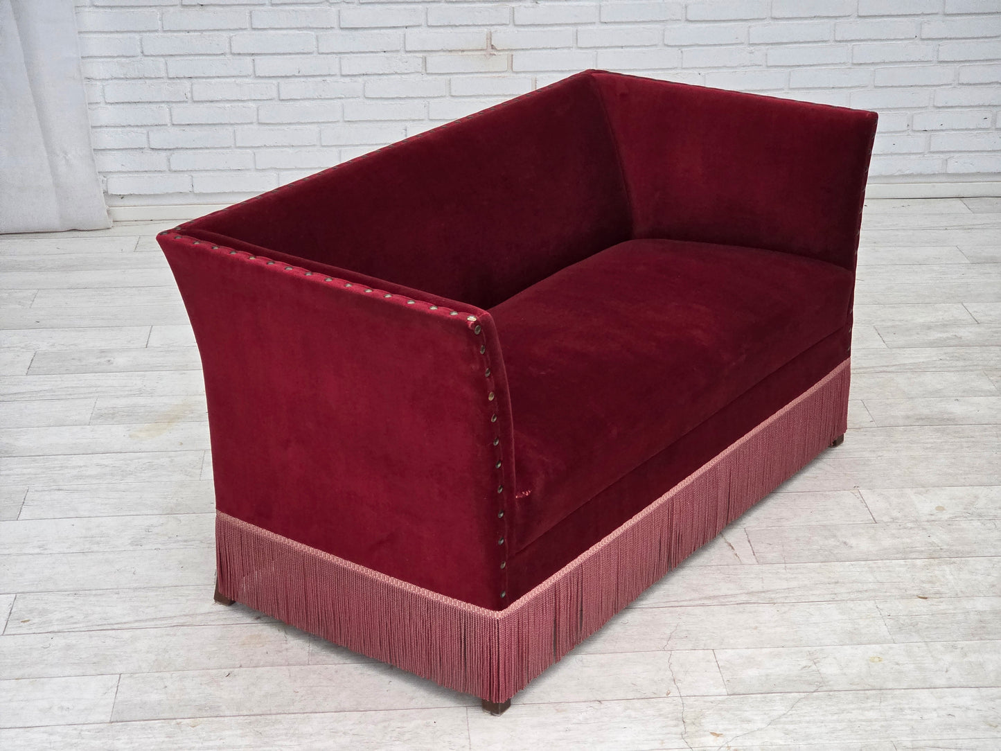 1970s, Danish 2-seater sofa, cherry-red furniture velour.