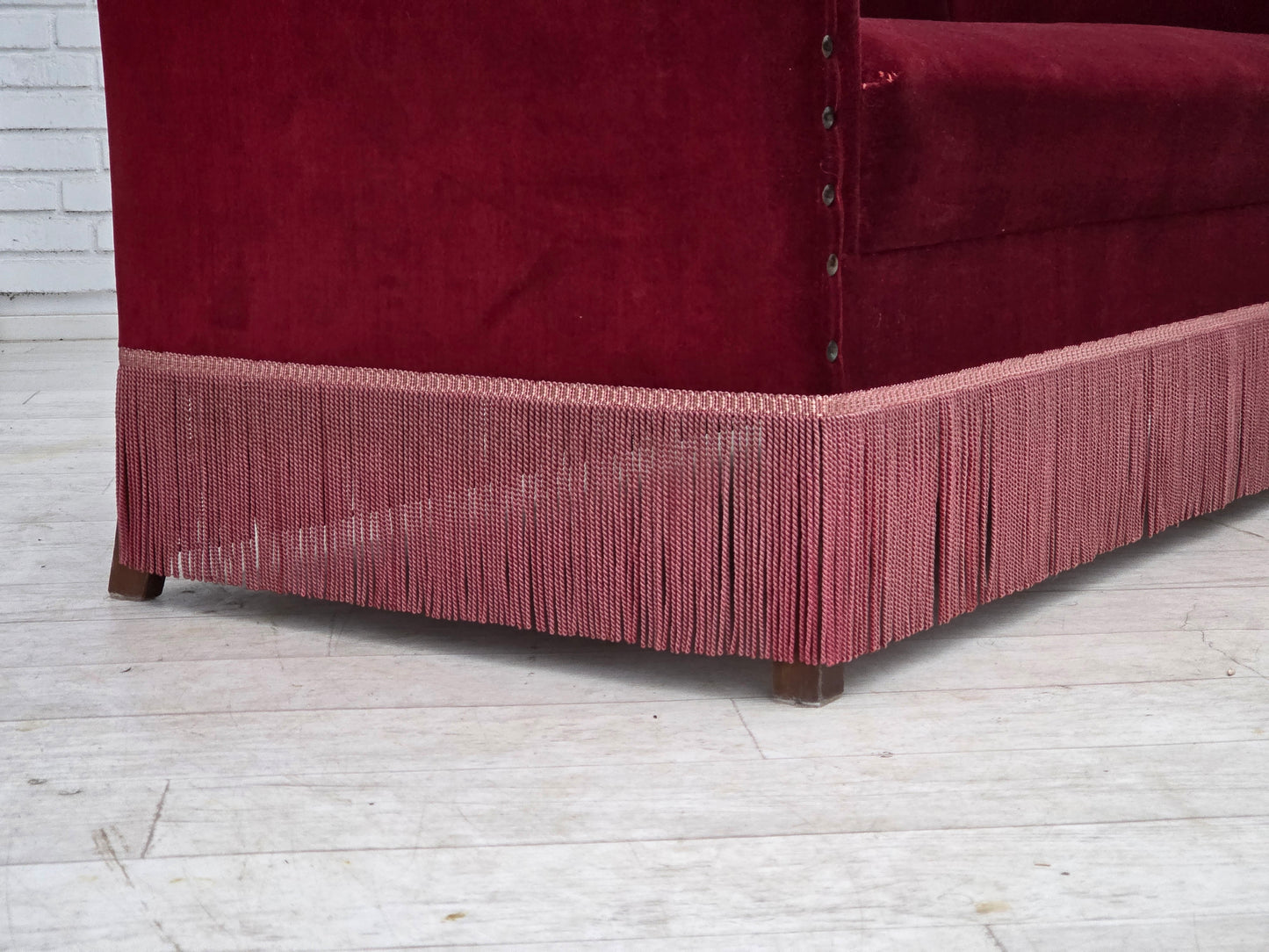 1970s, Danish 2-seater sofa, cherry-red furniture velour.