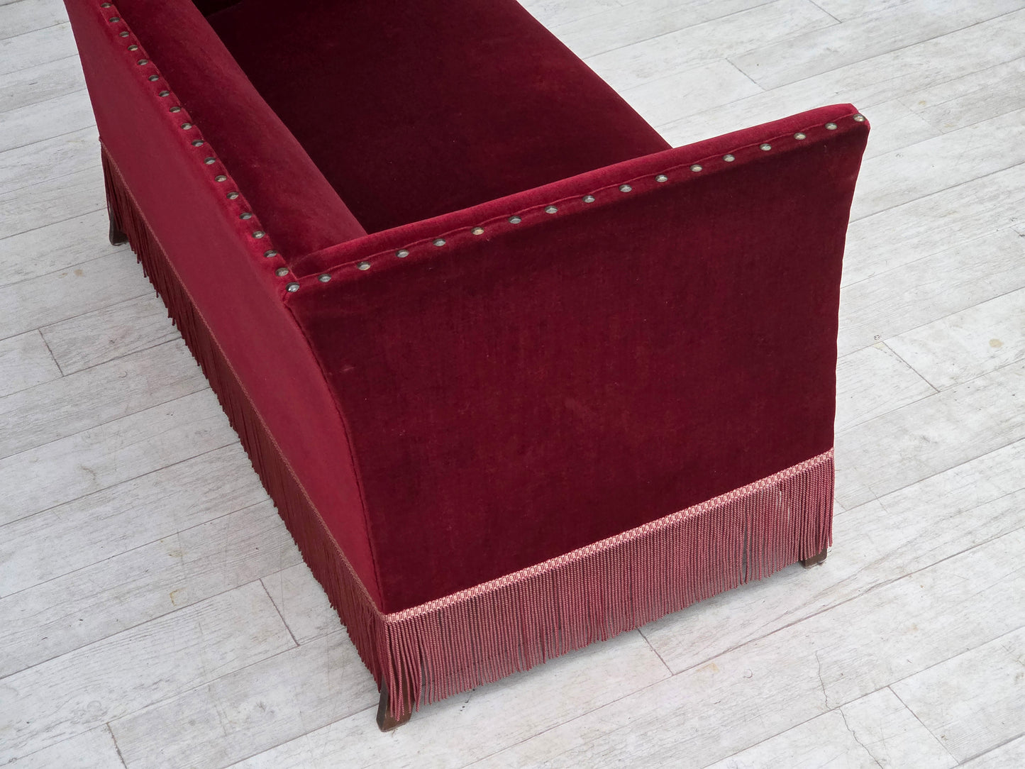 1970s, Danish 2-seater sofa, cherry-red furniture velour.