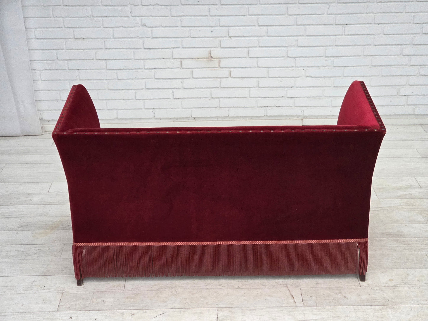 1970s, Danish 2-seater sofa, cherry-red furniture velour.