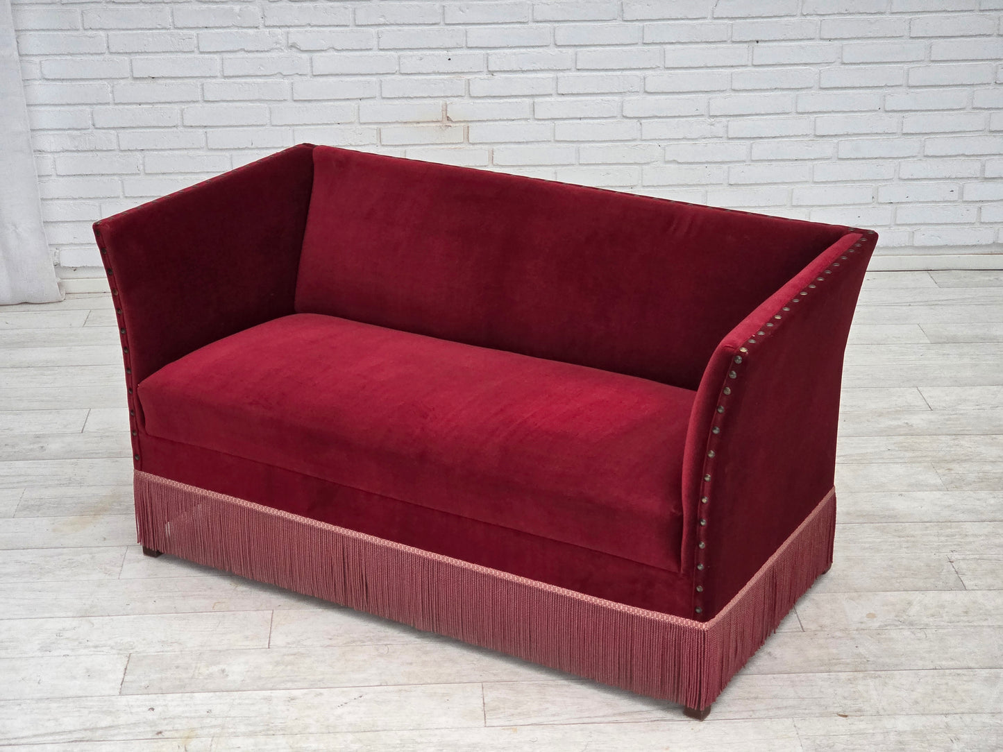 1970s, Danish 2-seater sofa, cherry-red furniture velour.