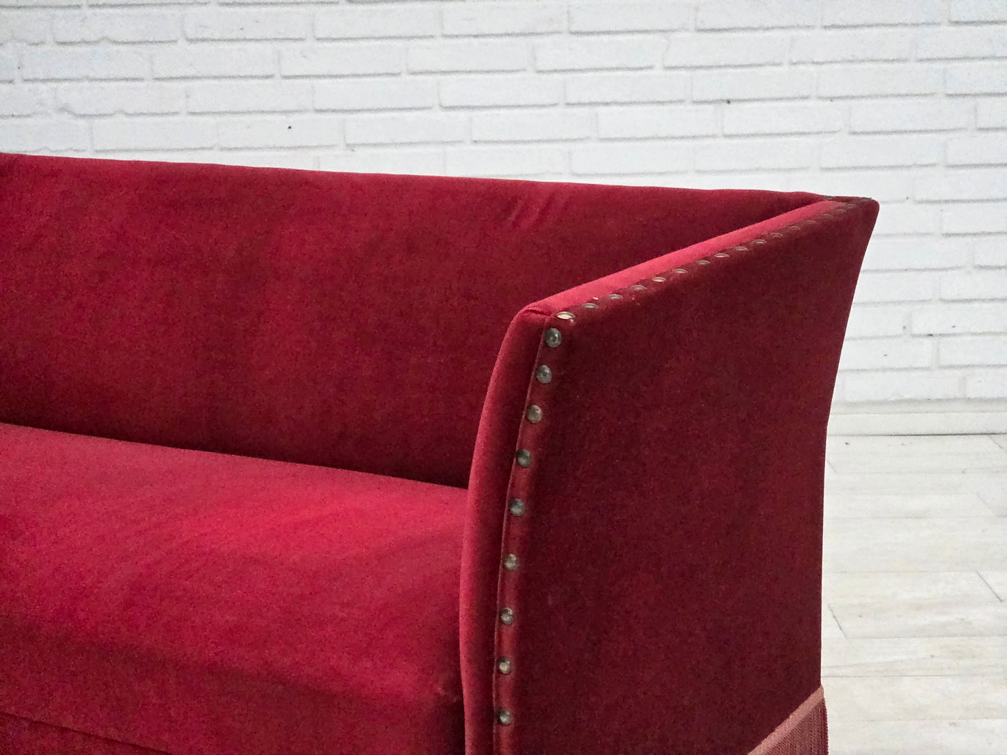 1970s, Danish 2-seater sofa, cherry-red furniture velour.