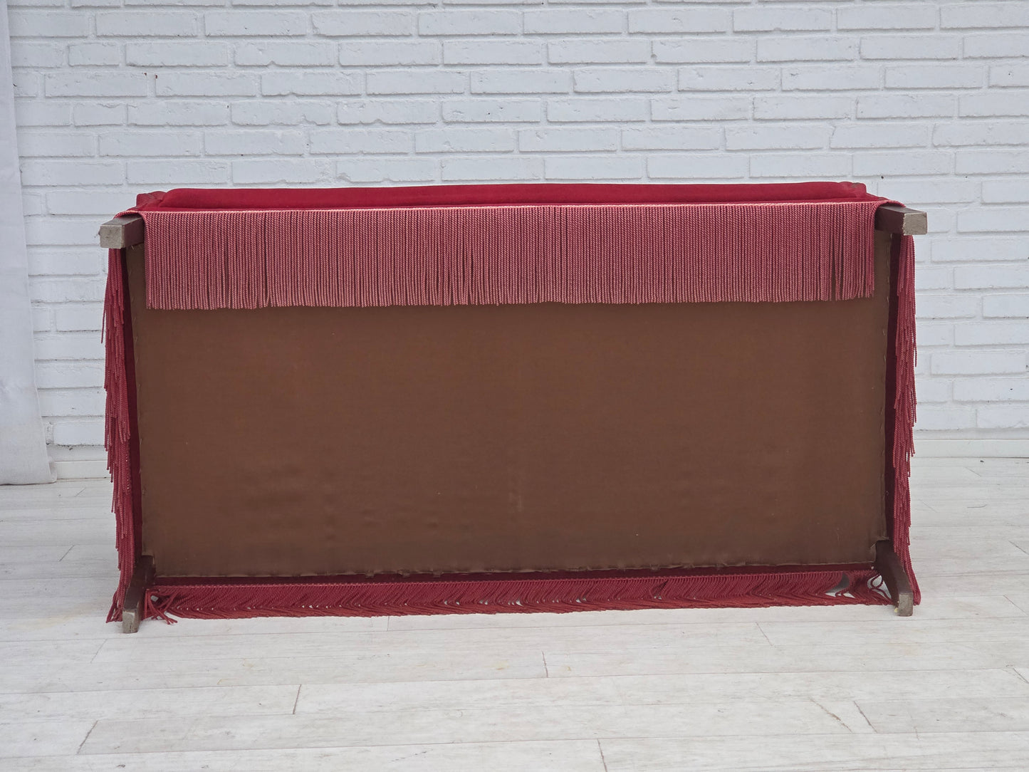 1970s, Danish 2-seater sofa, cherry-red furniture velour.
