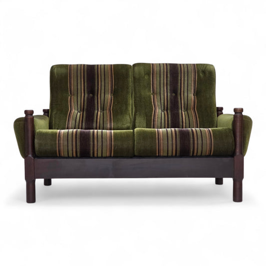 1970s, Scandinavian 2-seater sofa, green furniture velour, beech wood.