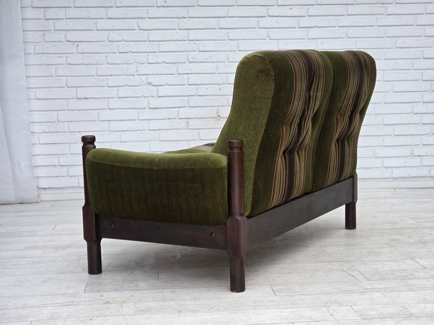 1970s, Scandinavian 2-seater sofa, green furniture velour, beech wood.