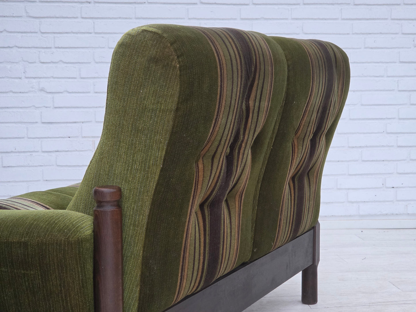 1970s, Scandinavian 2-seater sofa, green furniture velour, beech wood.