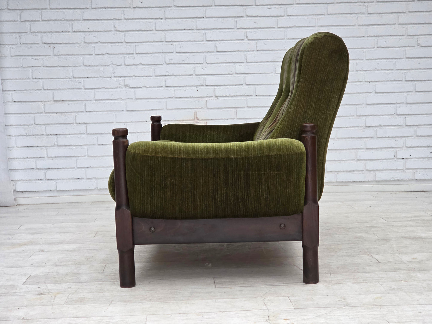 1970s, Scandinavian 2-seater sofa, green furniture velour, beech wood.