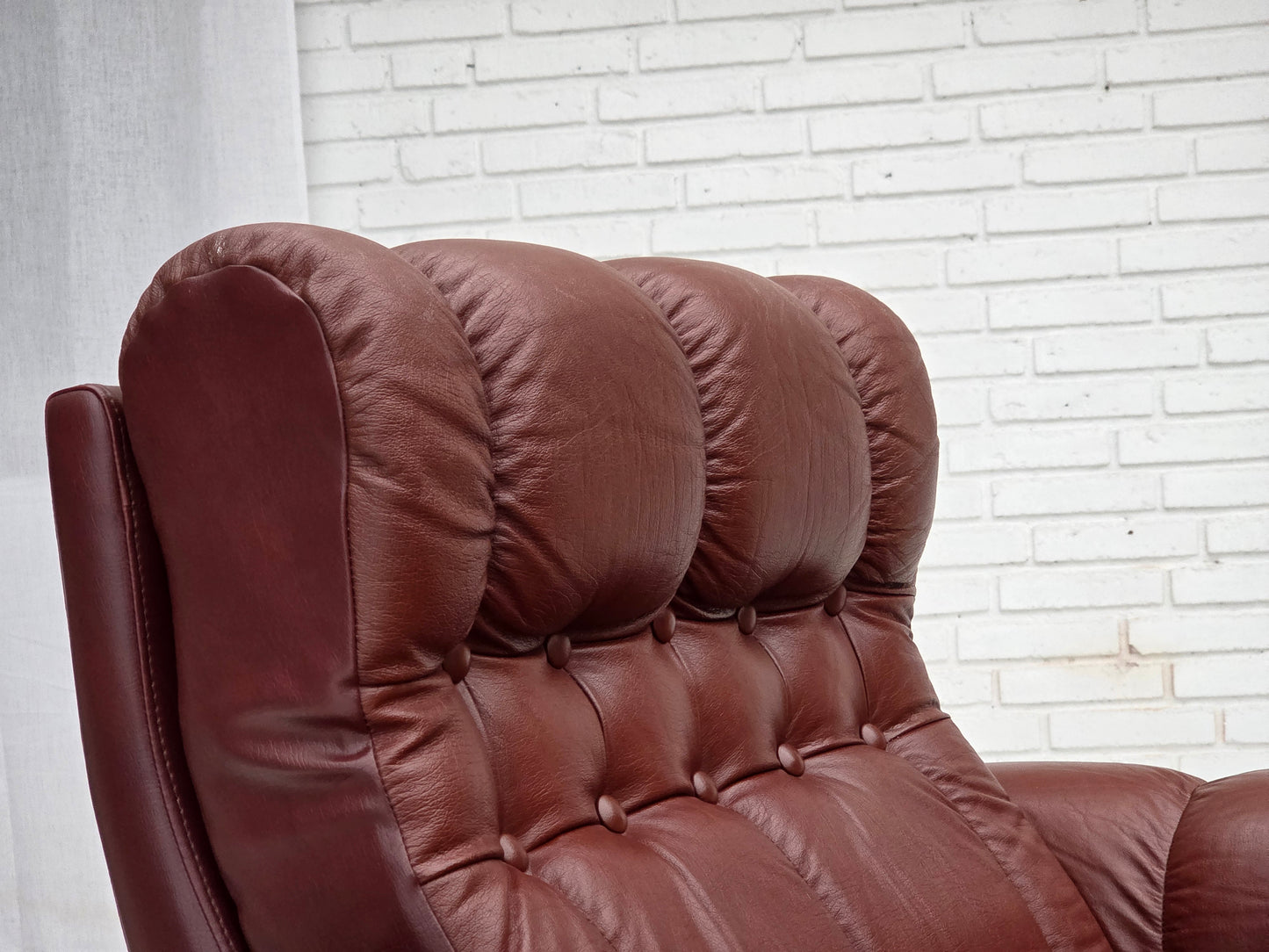 1970s, Scandinavian armchair, furniture leather, dark beech wood.